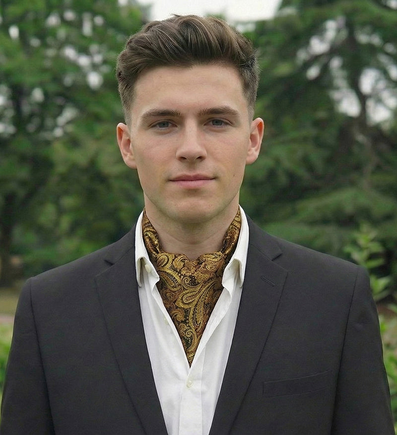 Men's Black & Gold Paisley Ascot Cravat