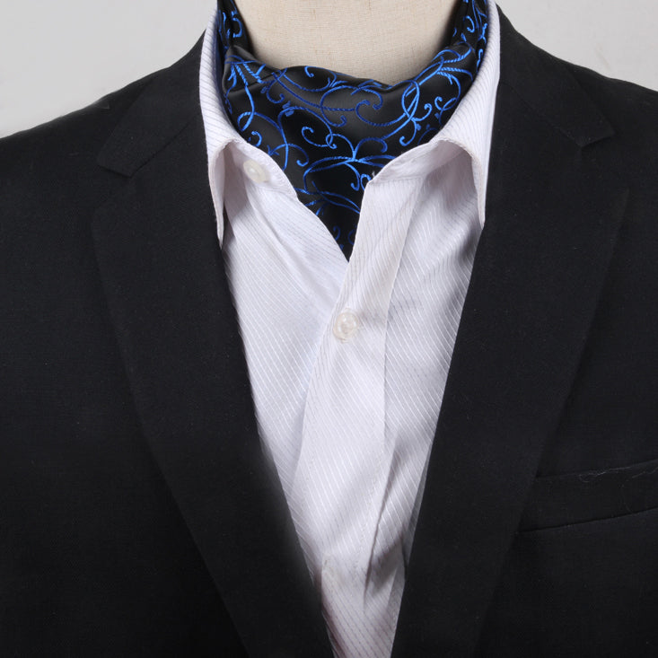 Men's Black with Blue Swirl Design Ascot Cravat