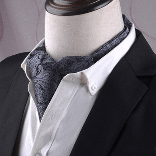 Herren-Ascot-Krawatte mit Paisley-Muster in Schwarz und Dunkelsilber