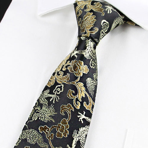 Schwarze Krawatte im Hongkong-Stil mit goldenen Drachen