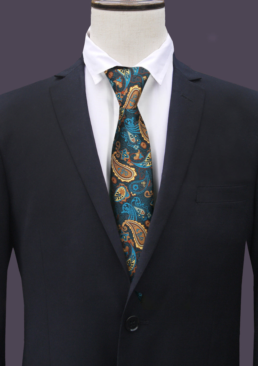 Blaugrüne, schwarze und hellbraune Paisley-Krawatte für Herren