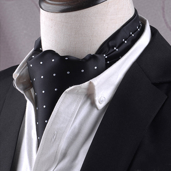 Herren Ascot Krawatte in Schwarz mit weißen Punkten