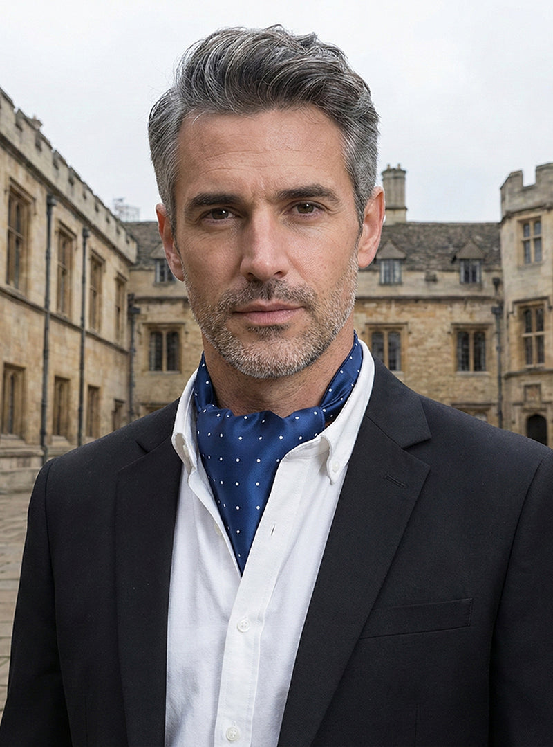 Men’s Blue with White Polka Dots Ascot Cravat