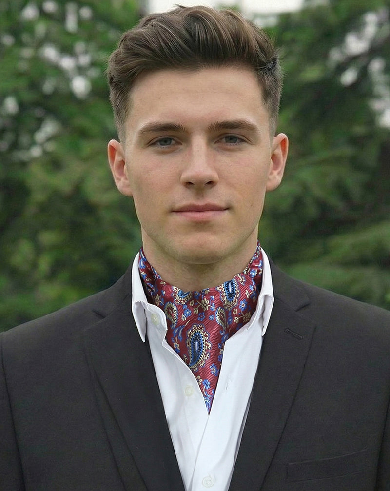 Burgundy with Blue & Beige Paisley Ascot Cravat