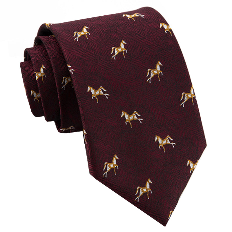 Burgunderrote Krawatte mit Pferden