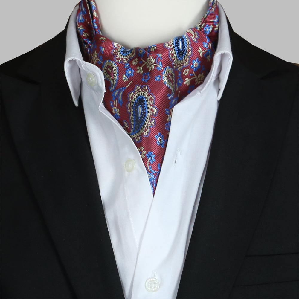 Burgundy with Blue & Beige Paisley Ascot Cravat