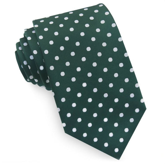 Dark Green with White Polka Dots Mens Tie