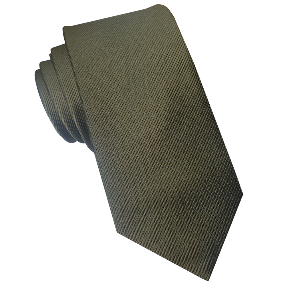 Dark Olive Ribbed 6cm Mens Slim Tie