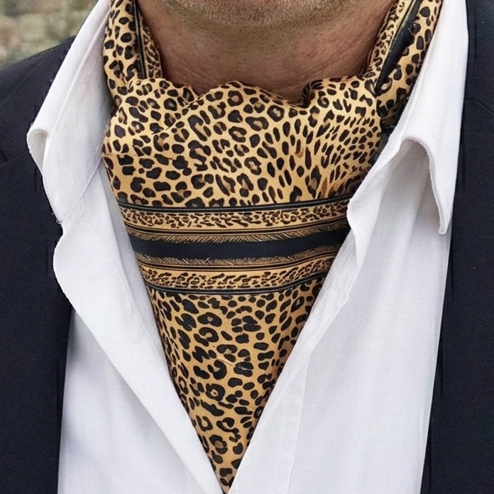 Genuine Silk Leopard Print Ascot Cravat