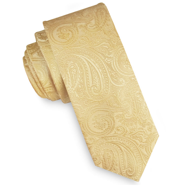 Light Gold Paisley Mens Skinny Necktie