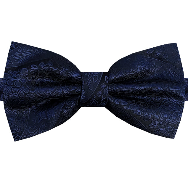 Navy Blue and Black Paisley Bow Tie