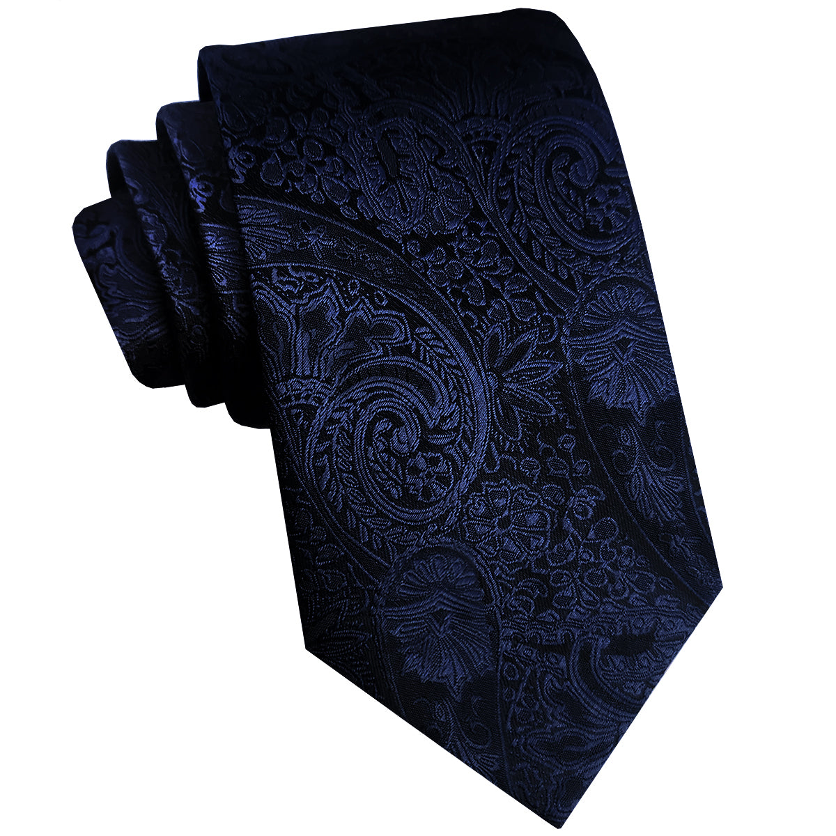 Mens Navy Blue and Black Paisley Slim Tie