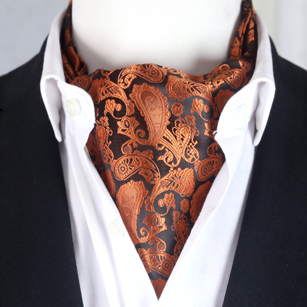 Orange und schwarze Paisley-Ascot-Krawatte