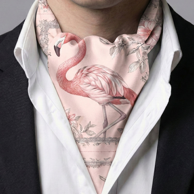 Genuine Silk Pink Flamingos Floral Ascot Cravat