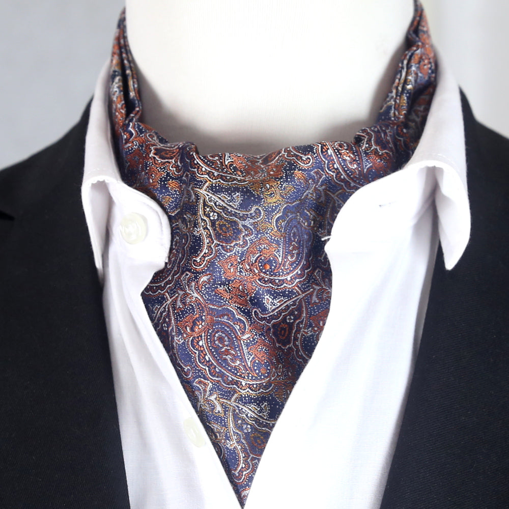 Lila-Orange & Gold Paisley Ascot Krawatte