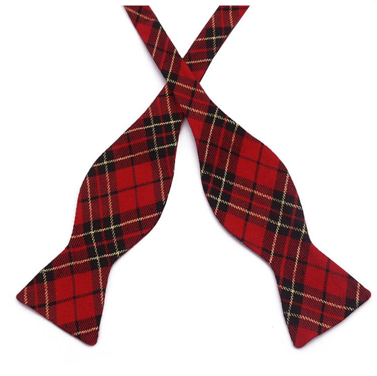 Red, Black & Gold Tartan Self Tie Bow Tie