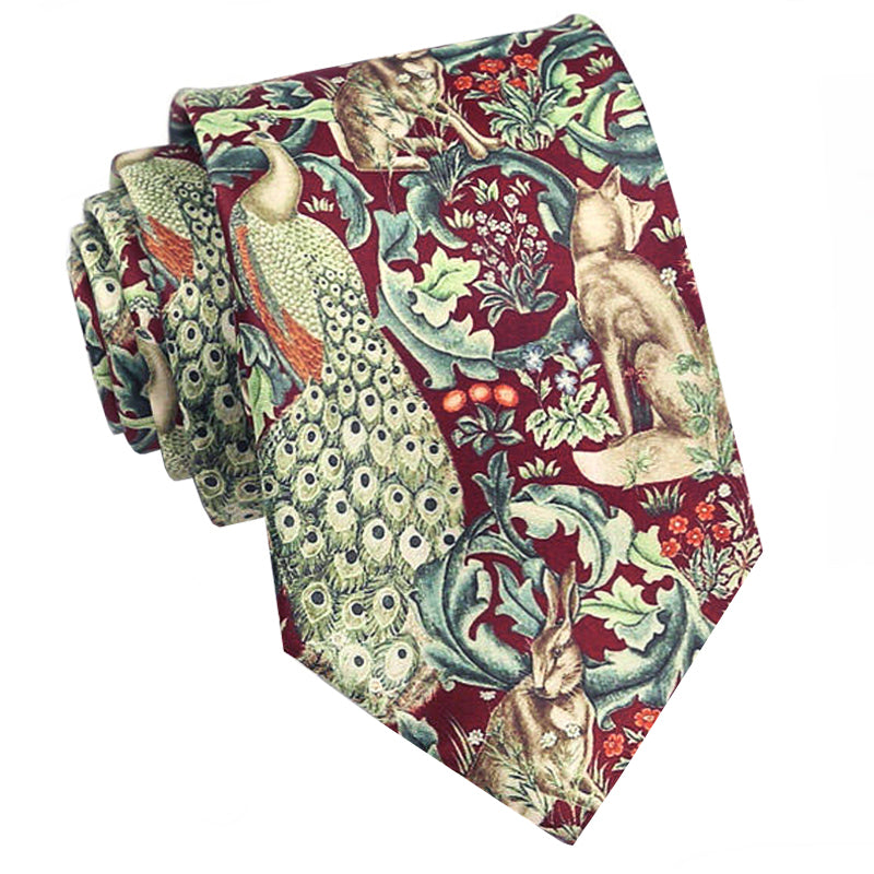 Burgundy 80s Animals Pattern Tie