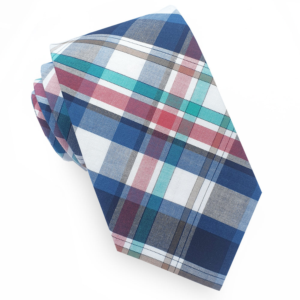 Green Blue Red & White Plaid Mens Slim Tie