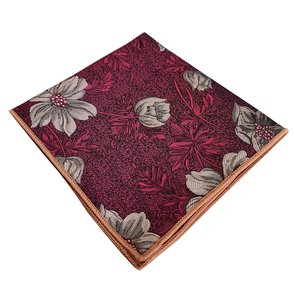 Red with Cream Floral Pocket Square
