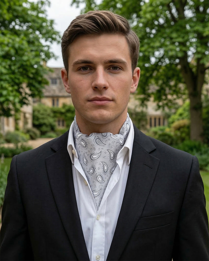 Silver Paisley Teardrop Ascot Cravat