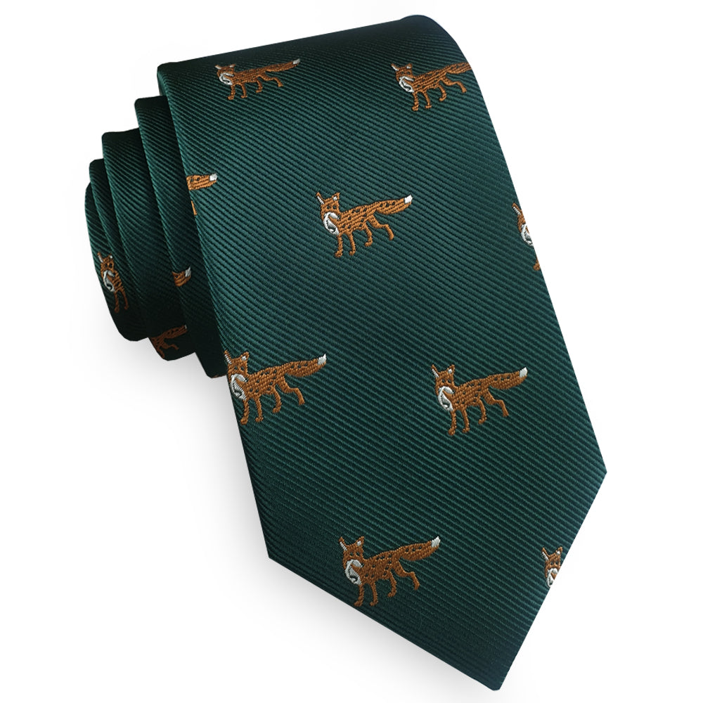 Green with Foxes Slim Tie