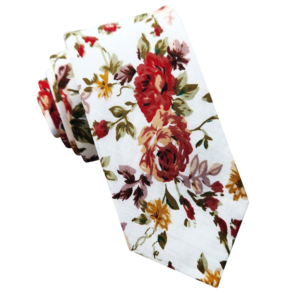 White with Autumn Flowers Men's Slim Tie