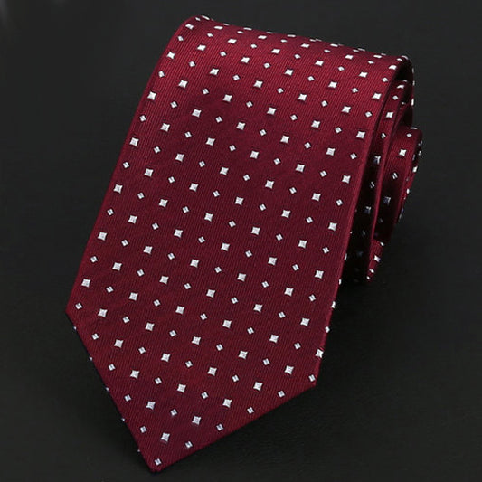 Dark Red with White Squares Silk Tie