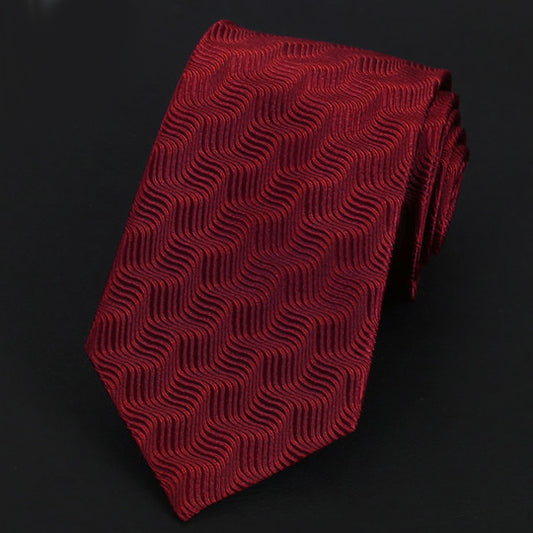 Dark Red Waves Pattern Silk Tie