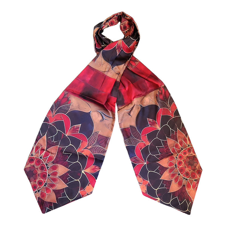 Genuine Silk Crimson Mandala Bloom Ascot Cravat