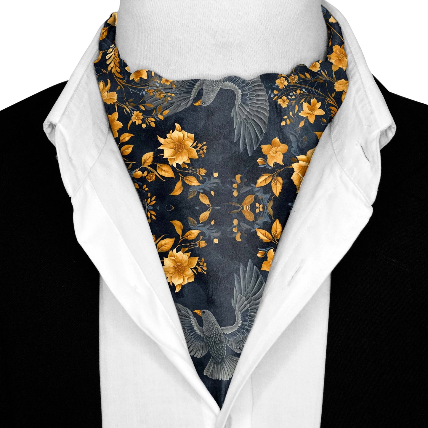 Genuine Silk Gold Hummingbirds Ascot Cravat