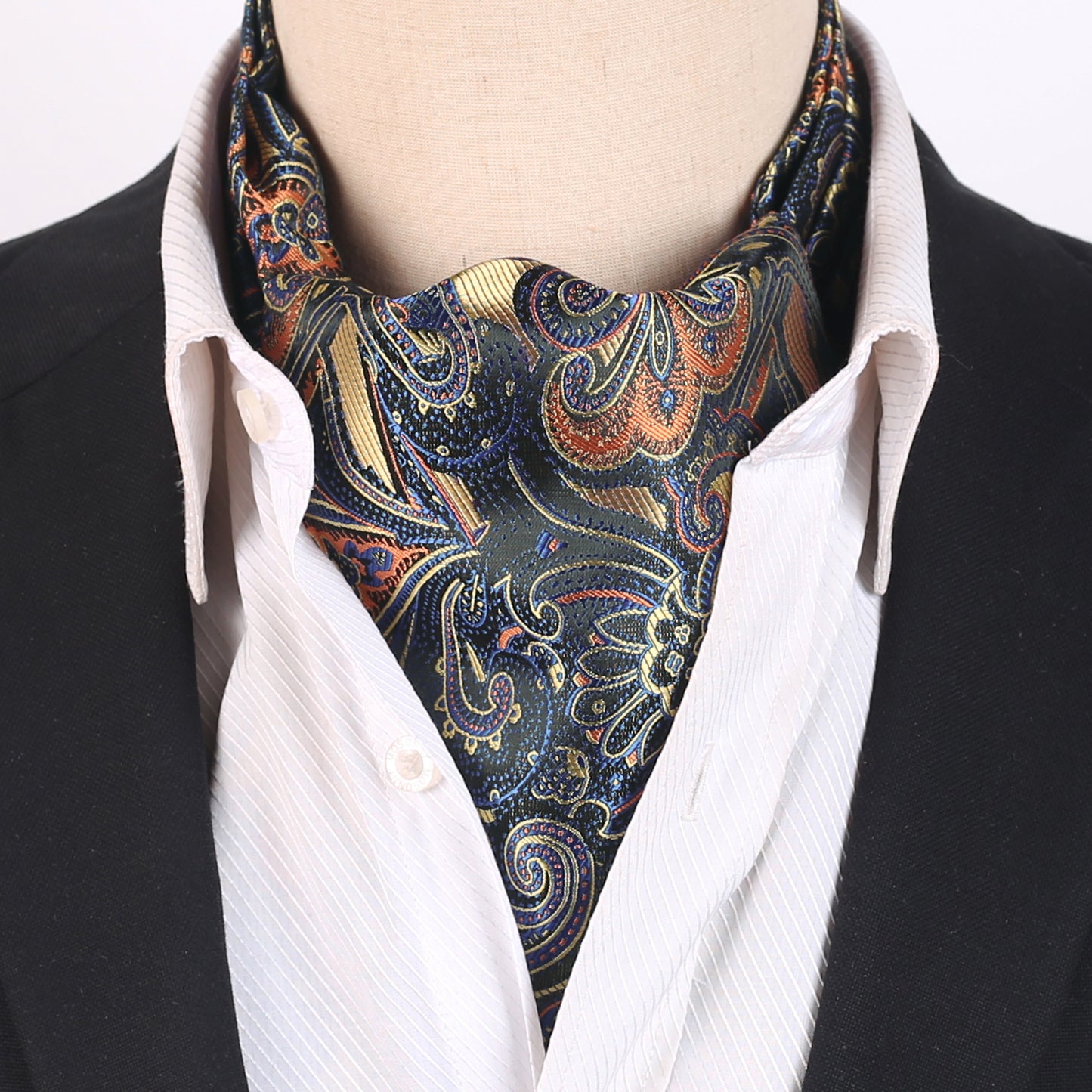 Beige, orange und blaue Paisley-Ascot-Krawatte