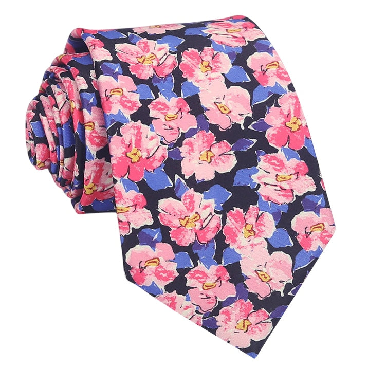 Black with Pink Hydrangeas Floral Tie