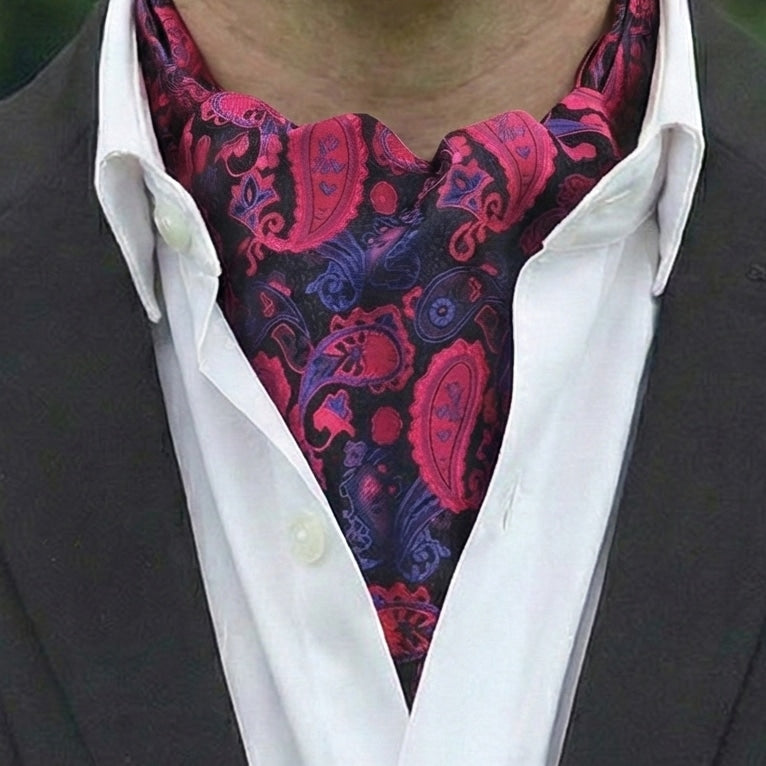 Black with Pink & Purple Paisley Ascot Cravat