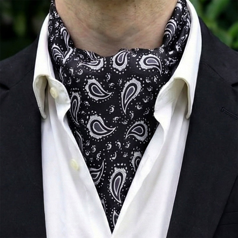 Black & White Paisley Teardrop Pattern Ascot