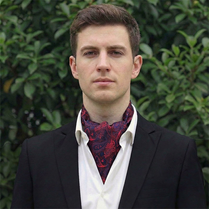 Dark Blue & Red Paisley Teardrop Pattern Ascot