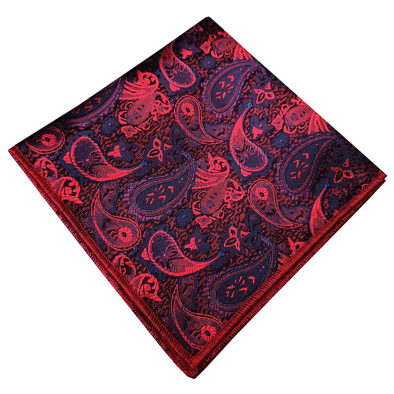 Dark Blue & Red Paisley Teardrop Pattern Pocket Square