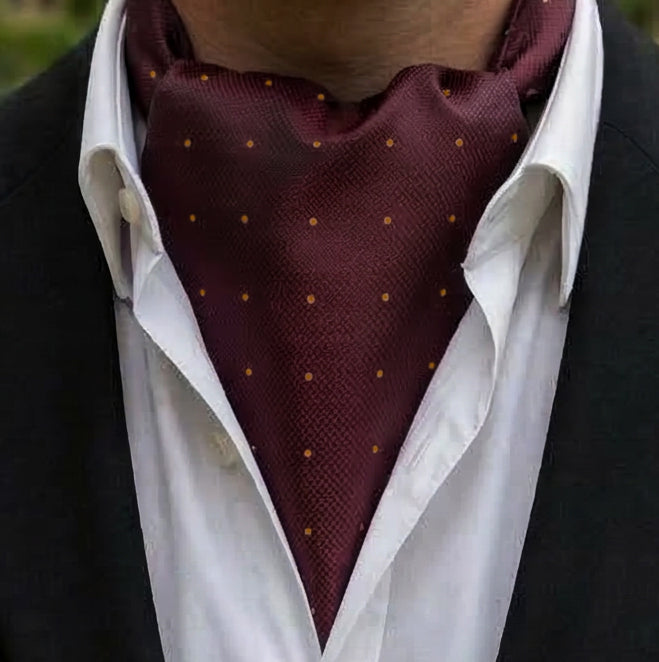 Burgundy Textured with Gold Dots Ascot Cravat