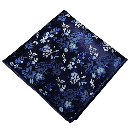 Dark Blue with Sky Blue & White Flowers Pocket Square