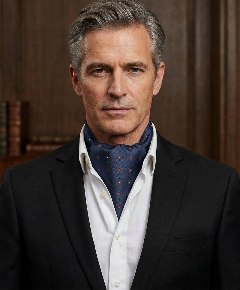 Dark Blue Check with Burgundy & White Dots Ascot Cravat