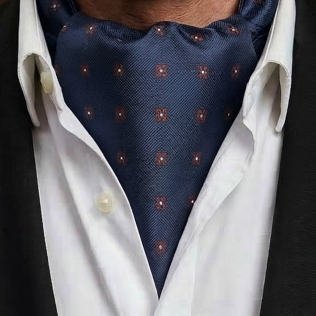 Dark Blue Check with Burgundy & White Dots Ascot Cravat