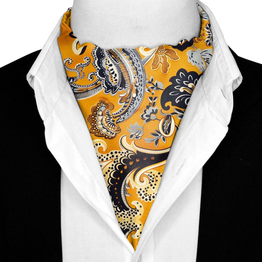 Genuine Silk Golden Vintage Paisley Ascot Cravat