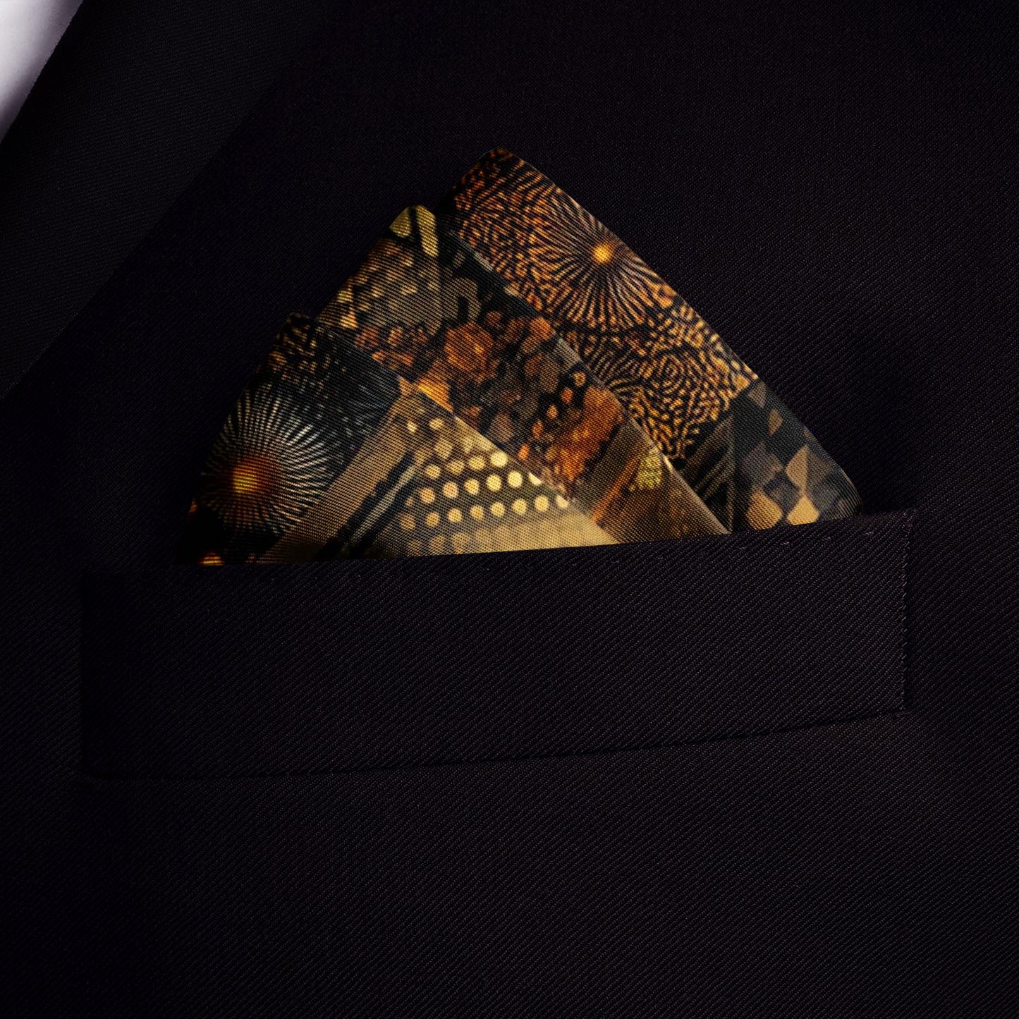 Genuine Silk Amber Mosaic and Midnight Lights Pocket Square