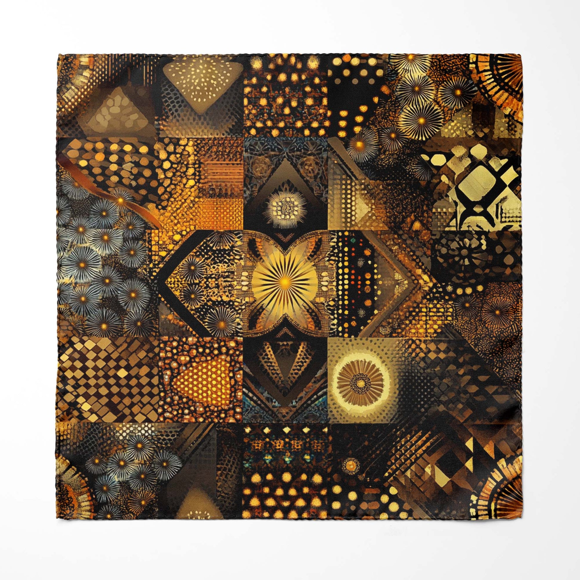 Genuine Silk Amber Mosaic and Midnight Lights Pocket Square