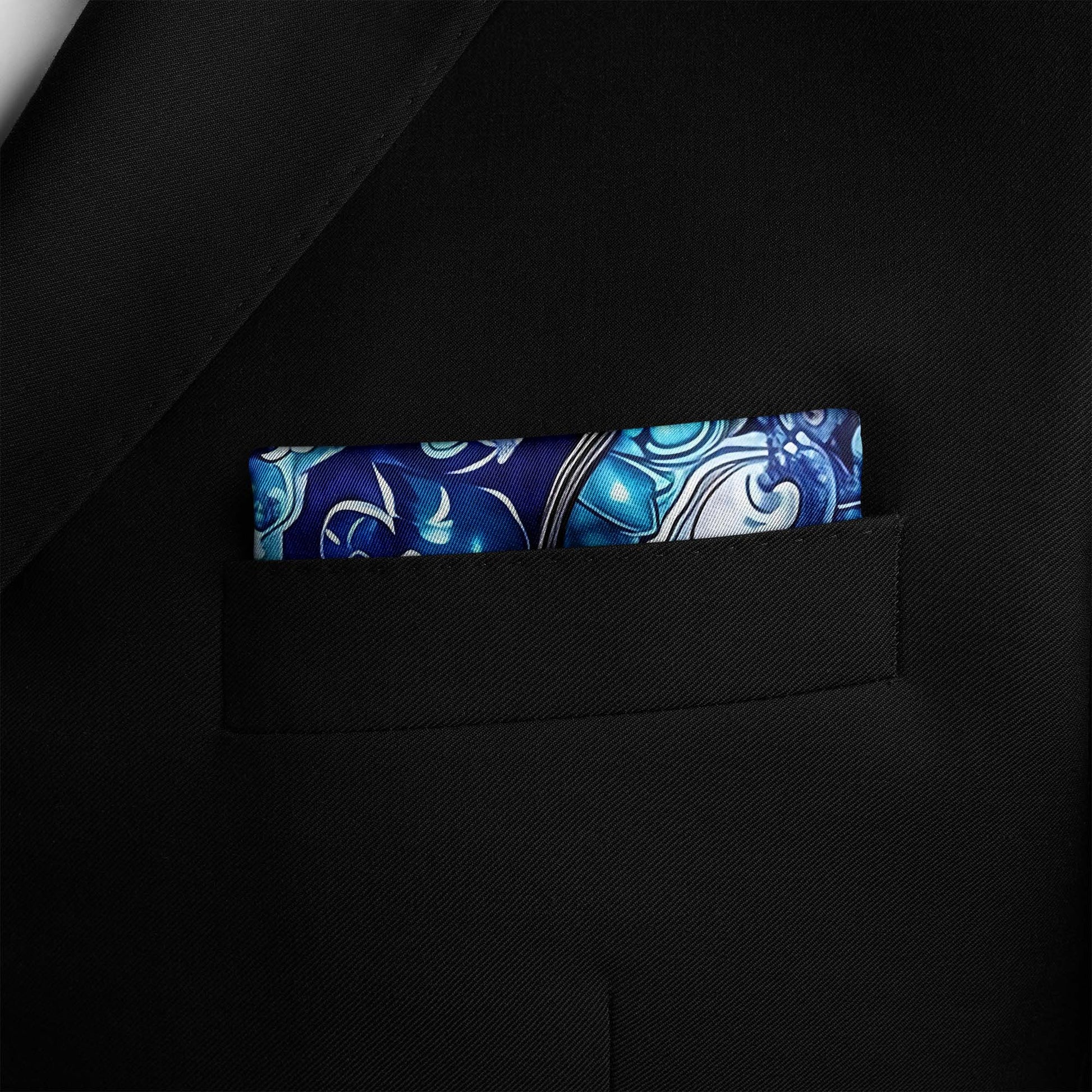 Genuine Silk Azure Persian Floral Mosaic Pocket Square