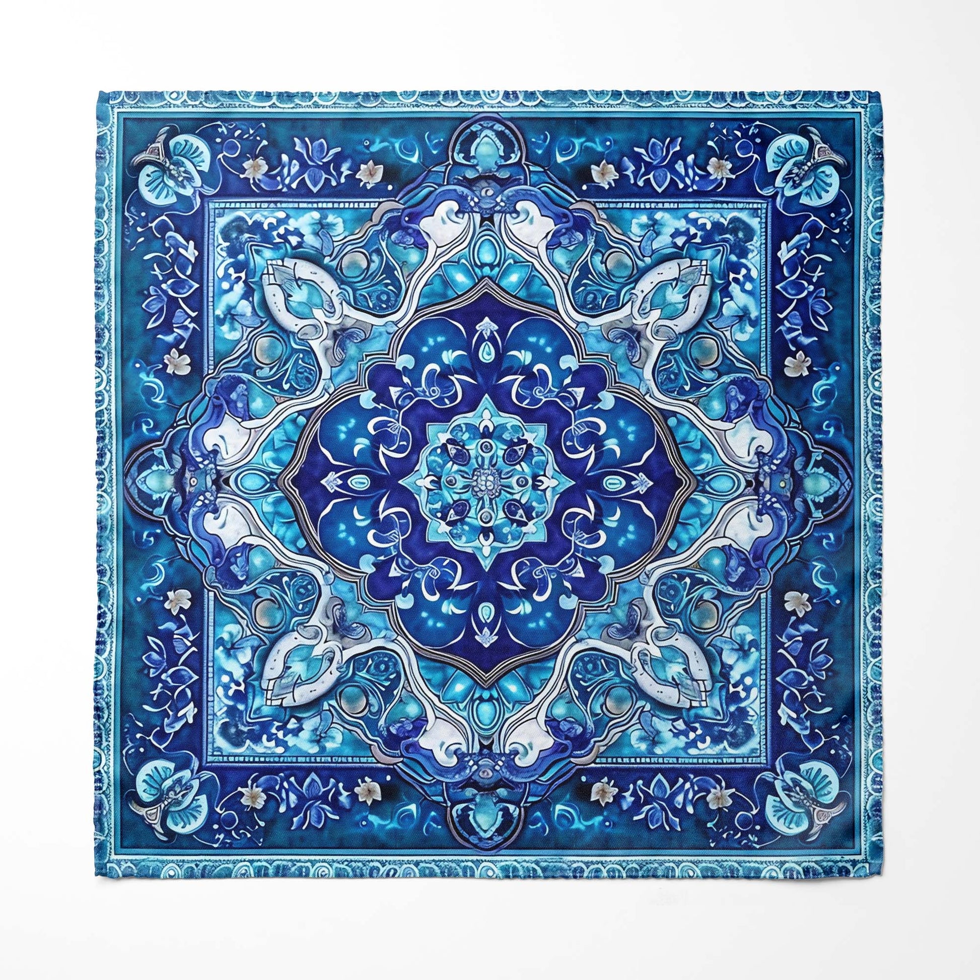 Genuine Silk Azure Persian Floral Mosaic Pocket Square