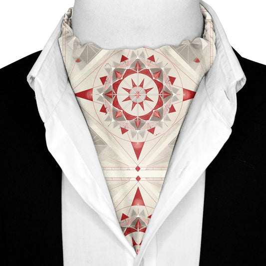 Genuine Silk Star Geometric Ivory & Red Ascot Cravat