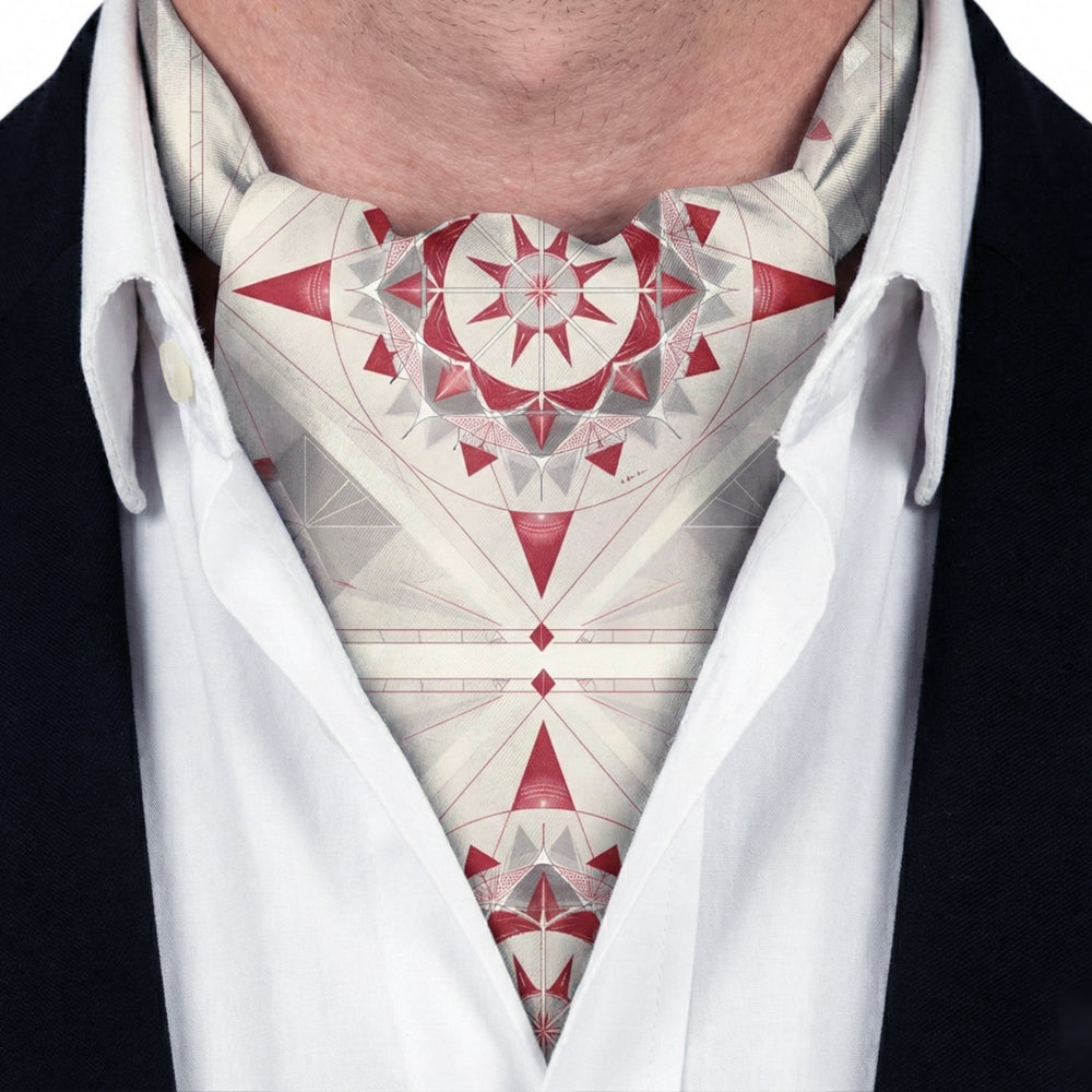 Genuine Silk Star Geometric Ivory & Red Ascot Cravat