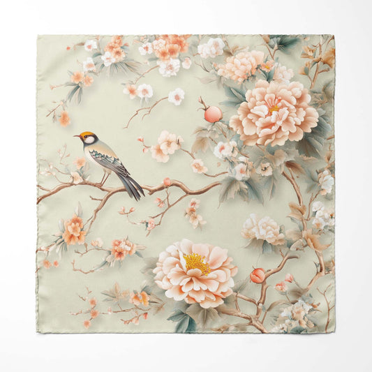 Genuine Silk Birdsong and Peach Blossom Reverie Pocket Square