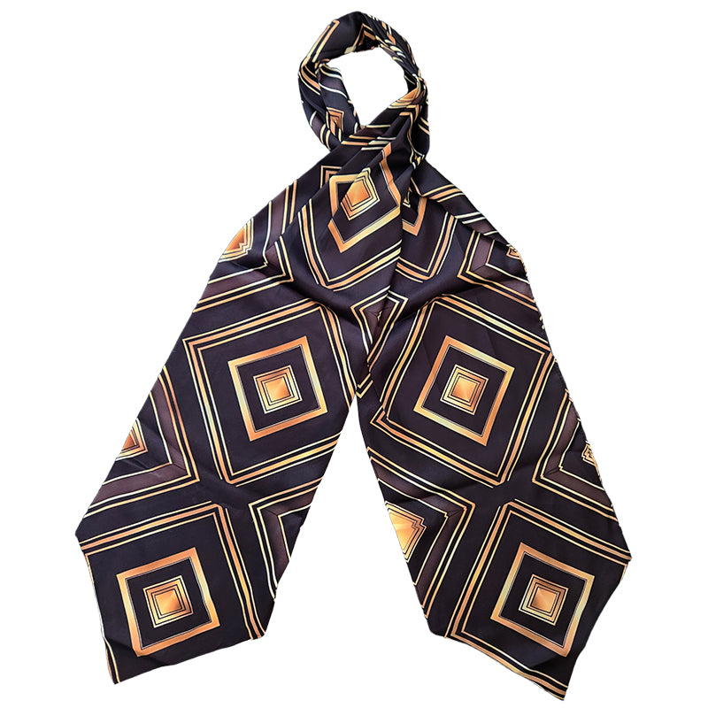 Genuine Silk Black Gold Diamonds Ascot Cravat