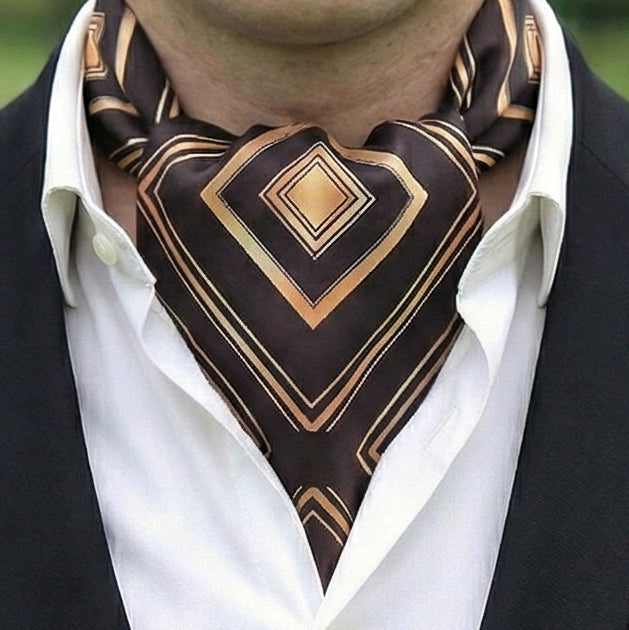 Genuine Silk Black Gold Diamonds Ascot Cravat